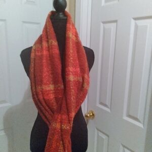Chunky Cozy Rust‎ and Gold Window Pane Print Plaid Winter Scarf